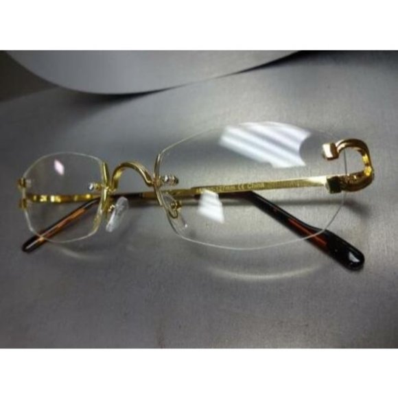 Men Classy Elegant Sophisticated Style Clear Lens EYE GLASSES Gold Rimless Frame - Picture 4 of 5